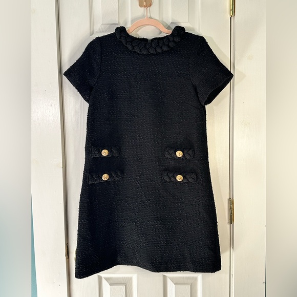 Tuckernuck Black Tweed Jackie Dress Textured Shift w/ Gold Button Detail XS - Picture 11 of 11